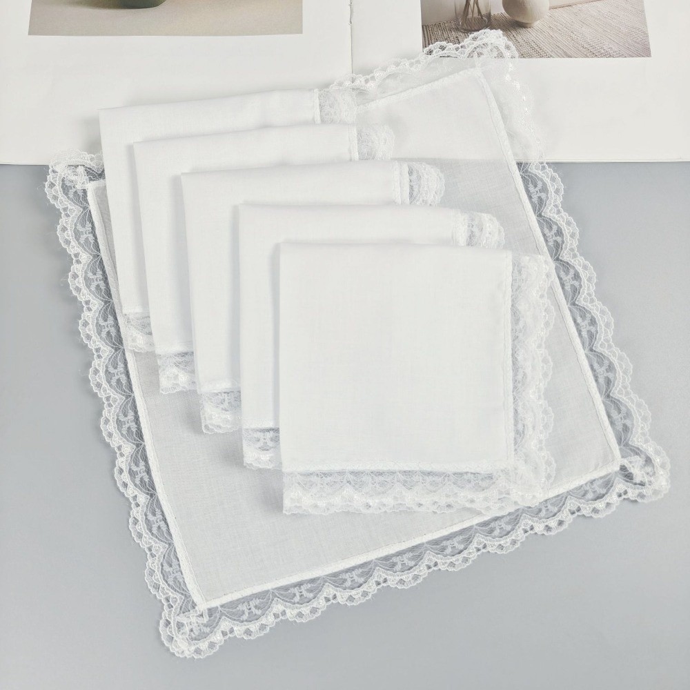 Monogrammed Handkerchief - 6Pcs New Pure White Lace Handkerchief