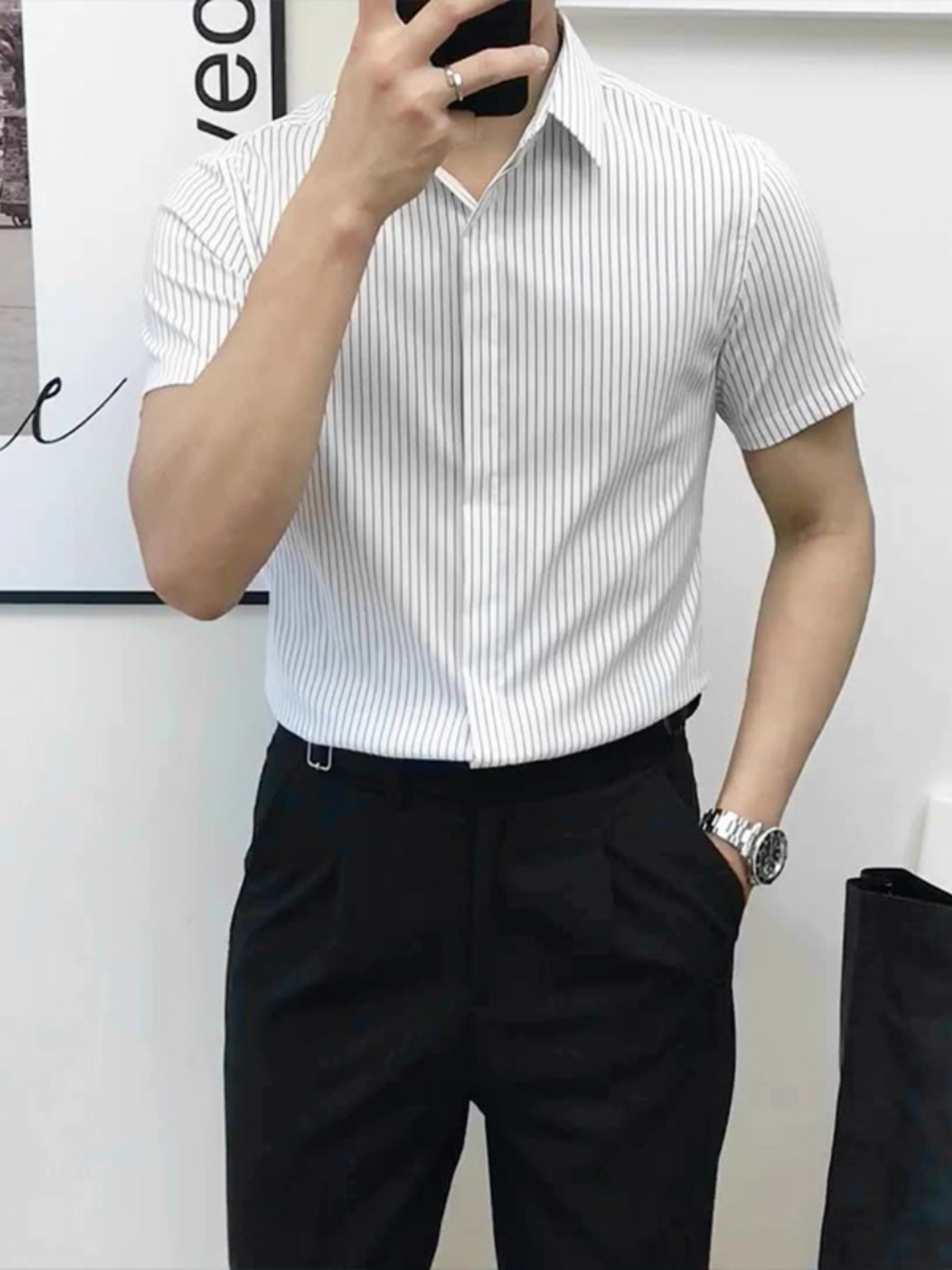 Slim Fit Striped ort Sve irt f - Men'S Urban Formal Wear ulasan dan harga