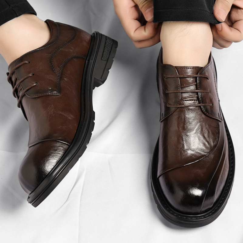 Brown Burnished Genuine Leathe - Men Formal Wear Office ulasan dan harga