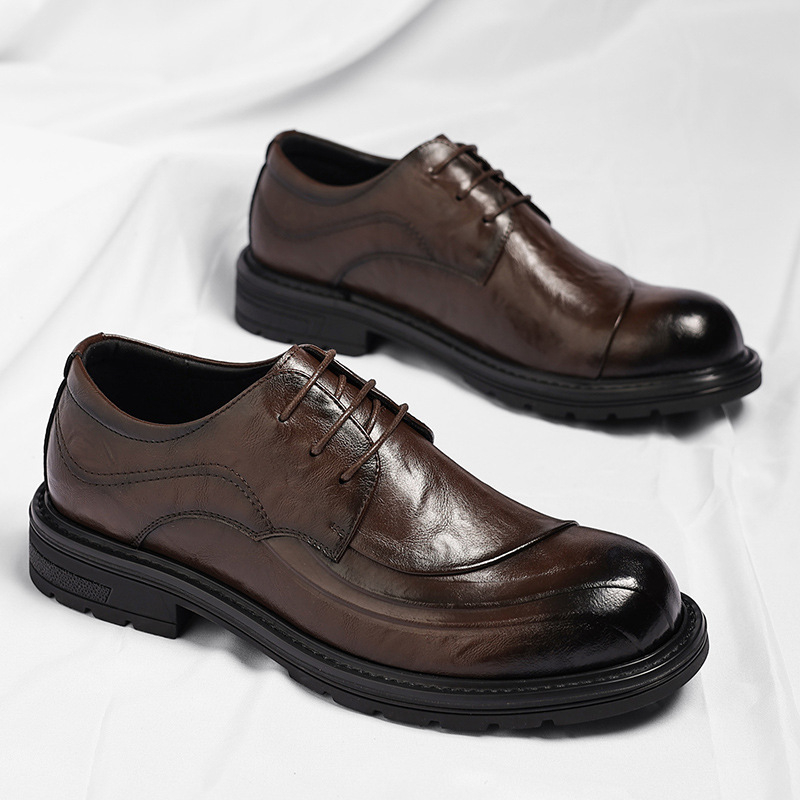 Brown Burnished Genuine Leathe - Men Formal Wear Office ulasan dan harga