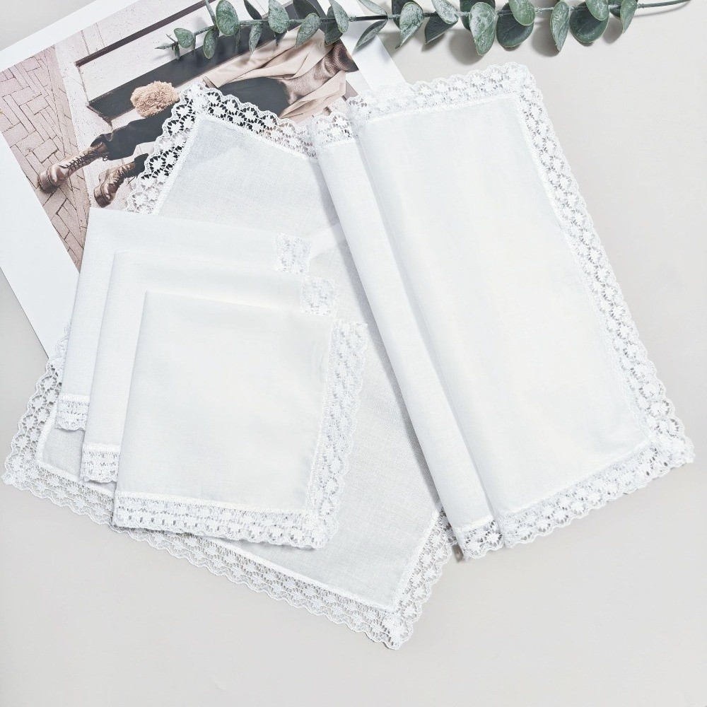 6Pcs New Pure White Lace Handk - Monogrammed Handkerchief ulasan dan harga