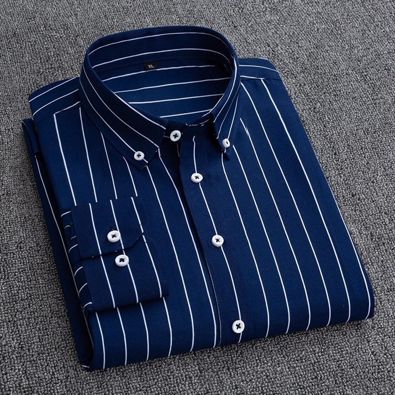 Mens Dress Shirts Striped Long - Korean Men Formal Wear ulasan dan harga