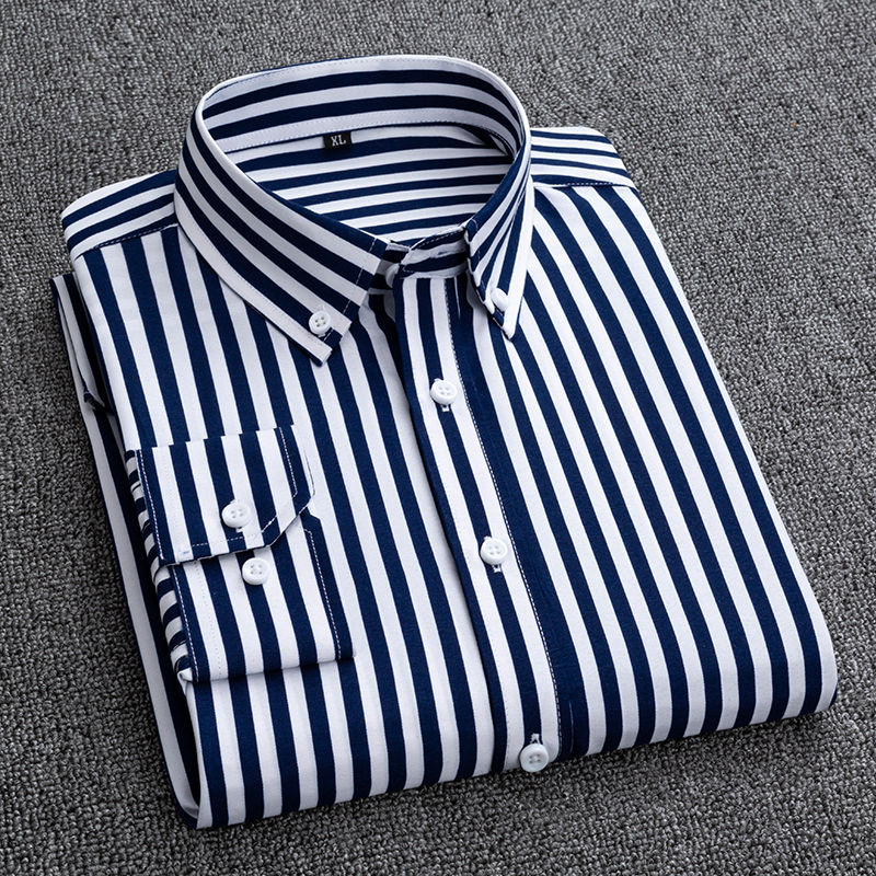 Mens Dress Shirts Striped Long - Korean Men Formal Wear ulasan dan harga