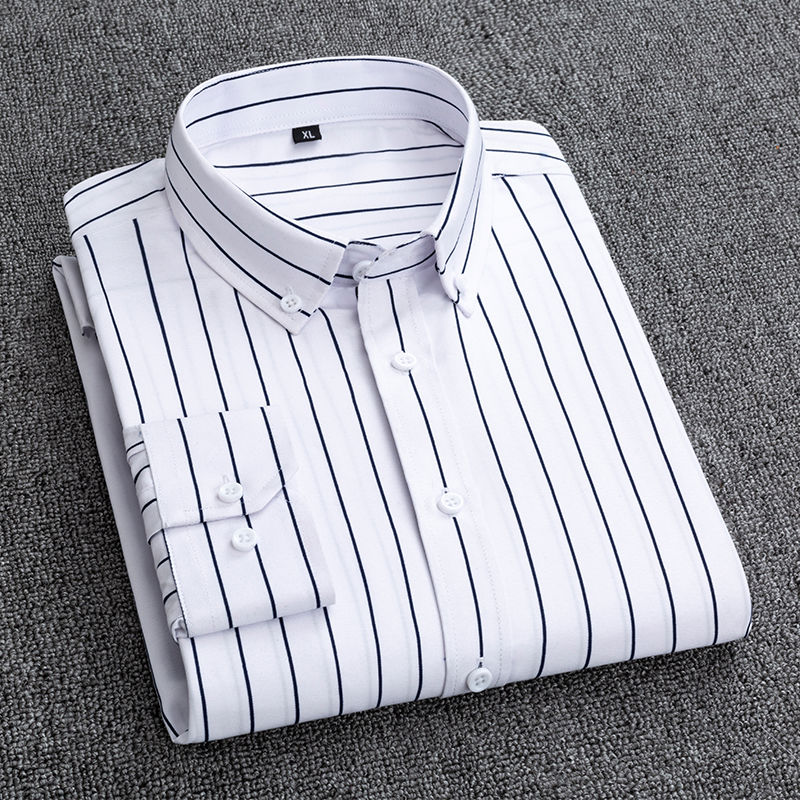 Mens Dress Shirts Striped Long - Korean Men Formal Wear ulasan dan harga
