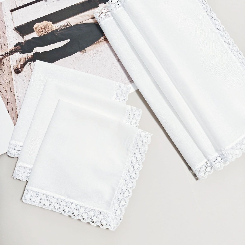 6Pcs New Pure White Lace Handk - Monogrammed Handkerchief ulasan dan harga