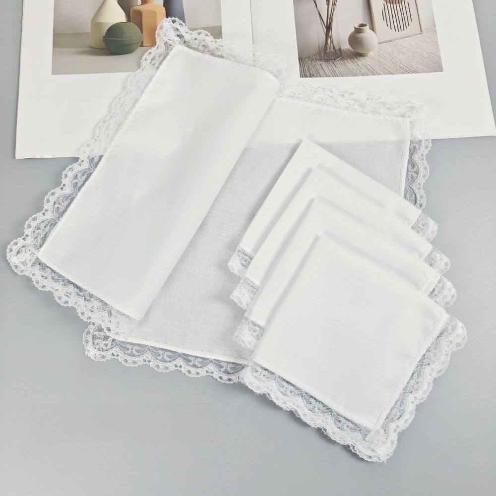 6Pcs New Pure White Lace Handk - Monogrammed Handkerchief ulasan dan harga